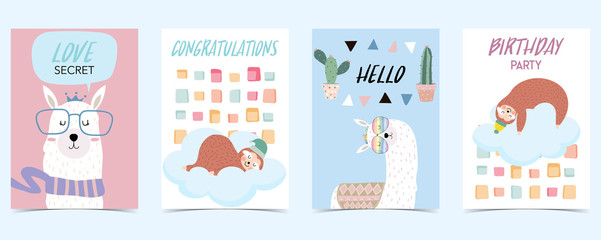 pastel card with llama,sloth © piixypeach