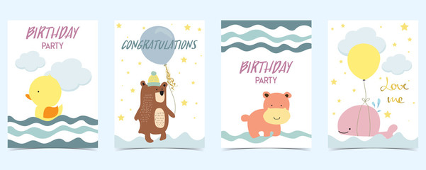 Fototapeta premium pastel card with duck,bear,whale