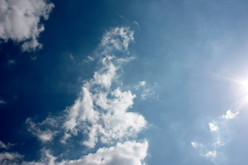 blue sky and white clouds.Freshness of the new day.Bright blue background.Relaxing feeling like being in the sky.