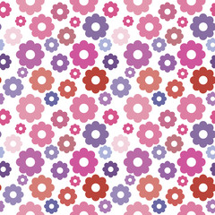 Flower background. Abstract pattern pink flower icons on white backdrop. Seamless wallpaper.