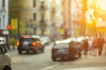 Blurry sunset city photo.