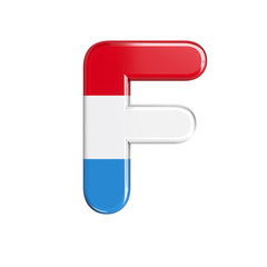 Luxembourg letter F - Upper-case 3d Luxembourgish flag font - suitable for Luxembourg, flag or finance related subjects