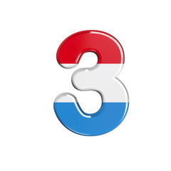 Luxembourg number 3 -  3d Luxembourgish flag digit - Suitable for Luxembourg, flag or finance related subjects