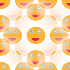 Happy emoji orange faces seamless pattern on white background. Cute style for fabric, t-shirt, interior design, website and other.