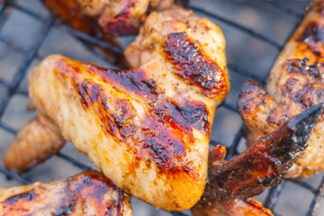 fried chicken wings close-up grill