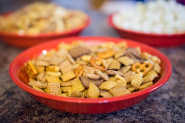 Assorted salty snacks at party