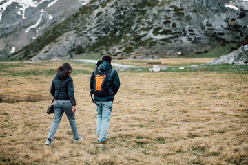 Young couple hiking in the countryside