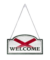 Alabama welcomes you! Old metal sign isolated