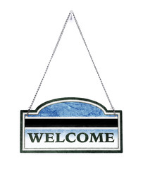 Botswana welcomes you! Old metal sign isolated