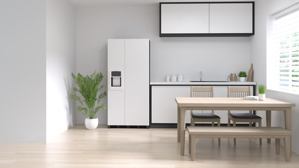Fototapeta na wymiar clean empty room kitchen interior cooking modern food restaurant 3d rendering white modern home design