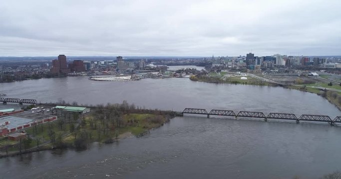 High drone footage over the Ottawa River during the 2019 Ottawa Flood.