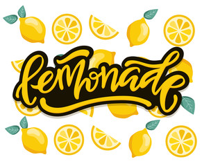 Lemonade - hand drawn doodle lettering label art design with lemon