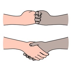 Human hands as handshake illustration of agreement, greeting, friendship