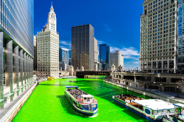 Fototapeta premium Dyeing River Chicago St' Partick Day.