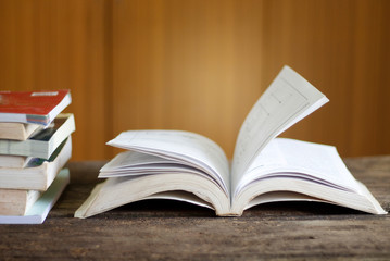 Open the book on the table Education concept