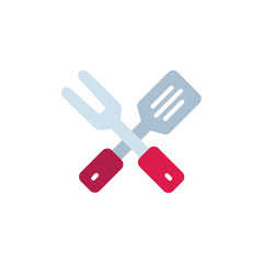 Crossed BBQ fork and spatula flat icon, vector sign, Barbecue cutlery colorful pictogram isolated on white. Symbol, logo illustration. Flat style design
