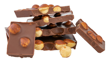 chocolate with nuts isolated on white background