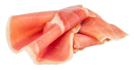 Italian prosciutto crudo or jamon. Raw ham. Isolated on white background