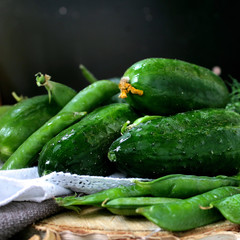 fresh green peas and cucumbers