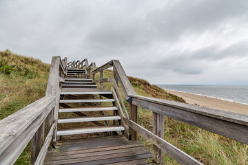 Wooden Hiking Path along the Beach in the Dunes at Sylt / Germany