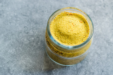 Vegeta Seasoning Spices Condiment with Dehydrated Carrot Parsley Celery Parsnips and Salt with or without Glutamate in Jar / Glass Bowl.
