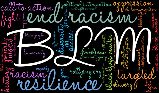 BLM Word Cloud On A Black Background. 