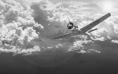 Photo sur Plexiglas Ancien avion vieil avion au-dessus de la mer