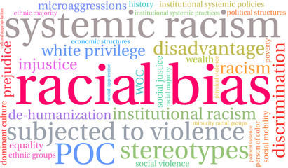  Racial Bias Word Cloud on a white background. 