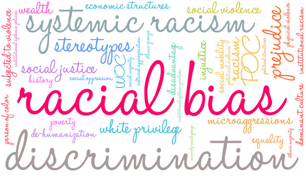  Racial Bias Word Cloud On A White Background. 