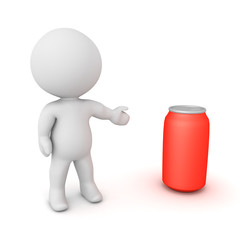 3D Character showing  red soda can