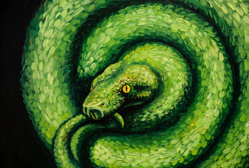 Oil painting,  snake, handmade