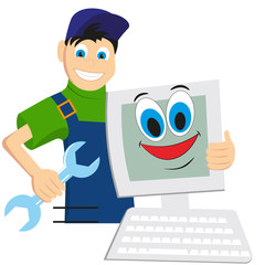 master on repair computer embraces computer flat stile