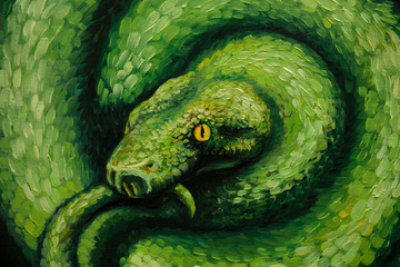 Oil painting,  snake, handmade