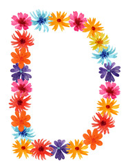 Watercolor letter D of a wildflowers. best monogram for design