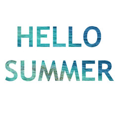 Text HELLO SUMMER and sea water surface on background