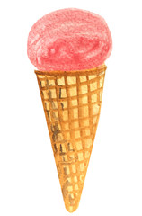 watercolor ice cream in a waffle cone. raster illustration for menu design