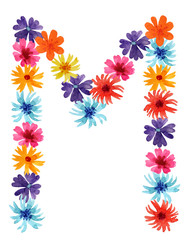 Watercolor letter M of a wildflowers. best monogram for design