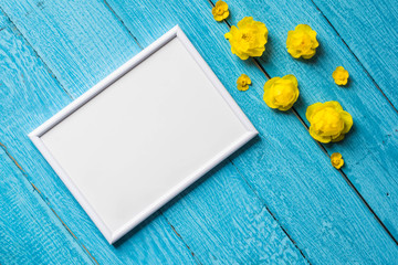 Basis for a banner with natural flowers and leaves. Frame for text with flowers and leaves.