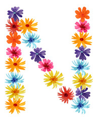 Fototapeta na wymiar Watercolor letter N of a wildflowers. best monogram for design