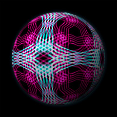 Artfully designed and colorful ball, 3D illustration on black background