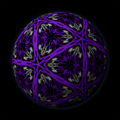 Artfully designed and colorful ball, 3D illustration on black background