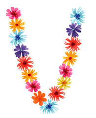 Watercolor letter V of a wildflowers. best monogram for design