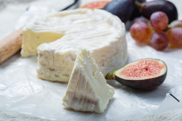 French soft Camembert cheese, original Camembert de Normandie close up