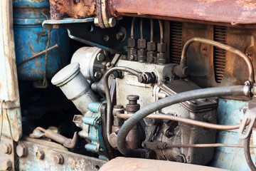engine of the old model of agricultural tractor