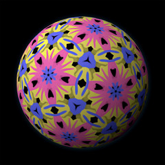 Artfully designed and colorful ball, 3D illustration on black background