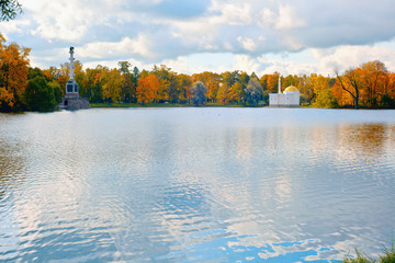 Landscape overlooking a big pond in park of Catherine Palace