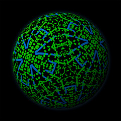 Artfully designed and colorful ball, 3D illustration on black background