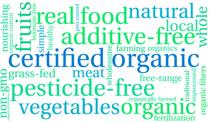 Certified Organic Word Cloud on a white background. 