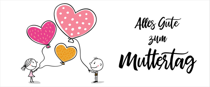 Muttertag - Kinder mit Luftballon - Herzen - 3 Dateien - Square - horizontal und Scyscraper