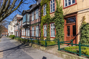 Fototapeta na wymiar Houses and front yards in Schelfstadt neighbourhood of Schwerin, Germany